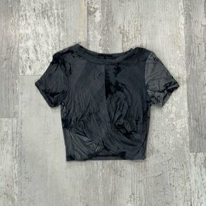 SHEIN Black and Gray Tie Dye Twist Front Crop Top